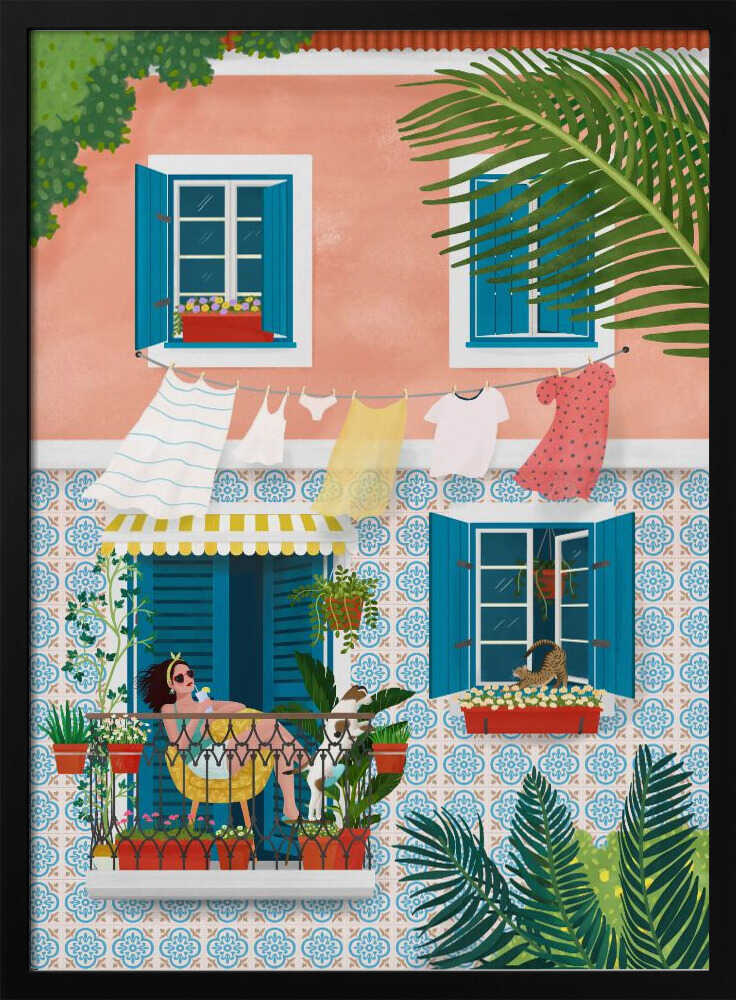 Relaxing Summer Balcony Art Print UK — Botanical Vibrant Wall Art — Bathroom — Wall It All Prints