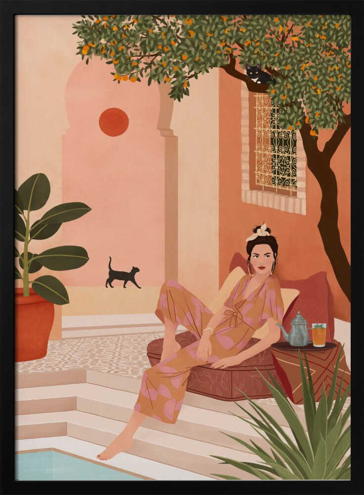 Moroccan Courtyard Relax Art Print UK — Botanical Vibrant Wall Art — Living Room — Wall It All Prints