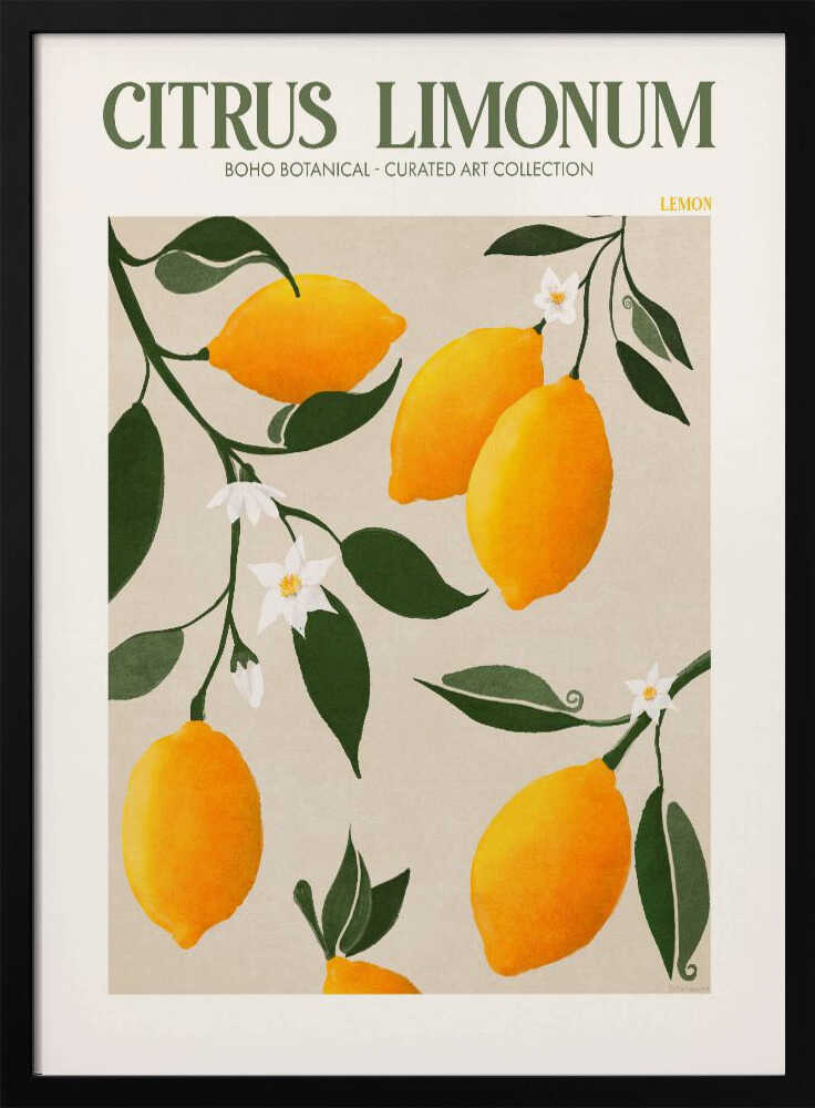 Golden Citrus Delight Art Print UK — Botanical Vibrant Wall Art — Kitchen — Wall It All Prints