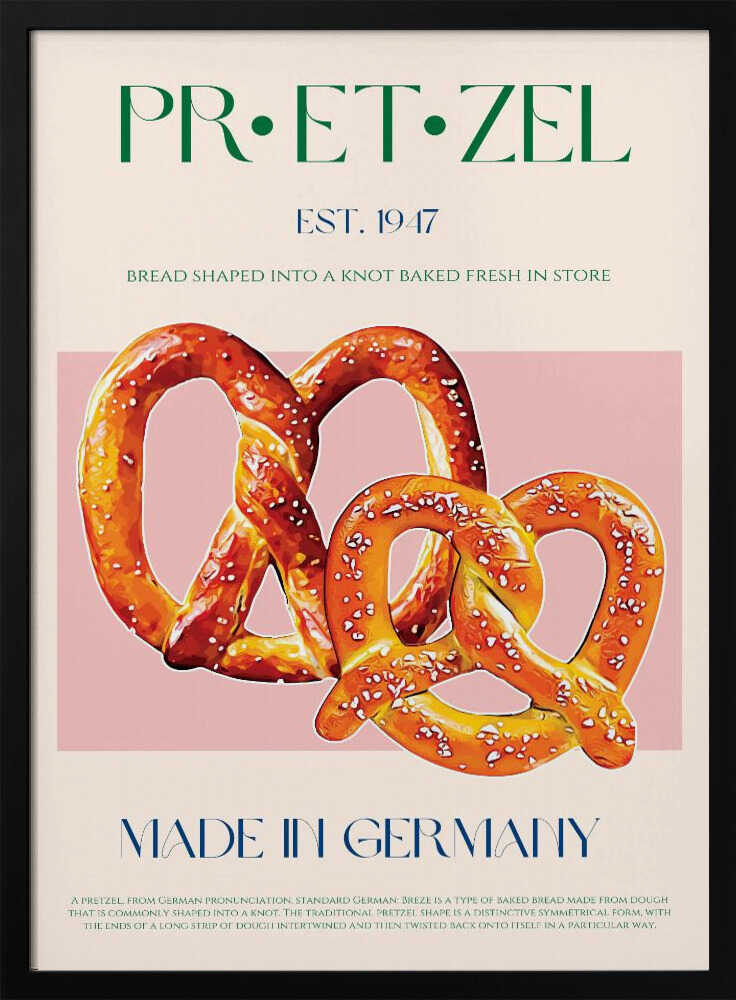 Golden German Pretzels Art Print UK — Vintage Vibrant Wall Art — Kitchen — Wall It All Prints