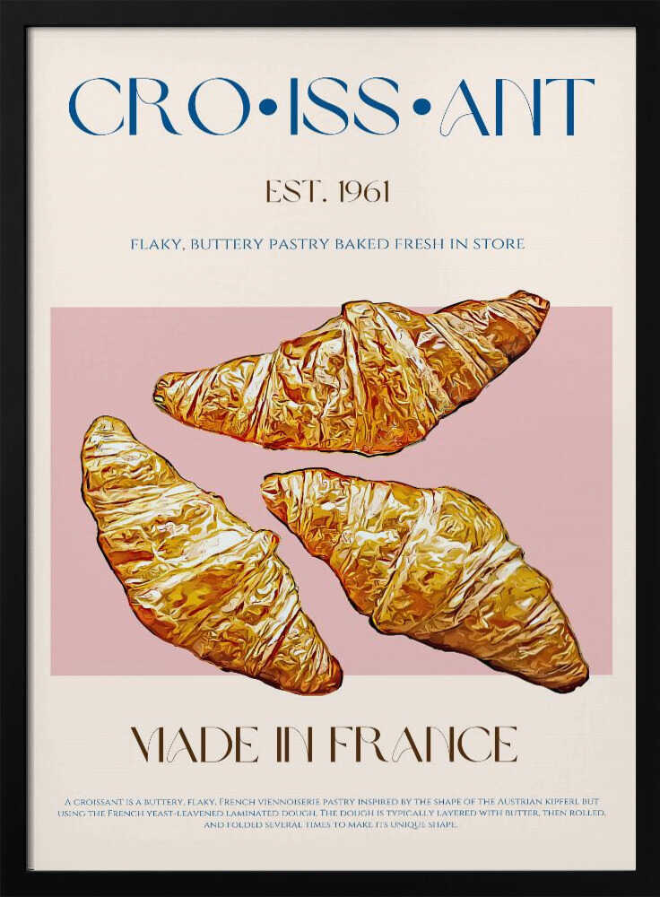 Golden French Croissants Art Print UK — Vintage Vibrant Wall Art — Kitchen — Wall It All Prints