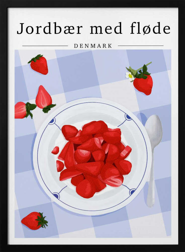 Jordbær Med Fløde Art Print UK — Food Vibrant Wall Art — Kitchen — Wall It All Prints