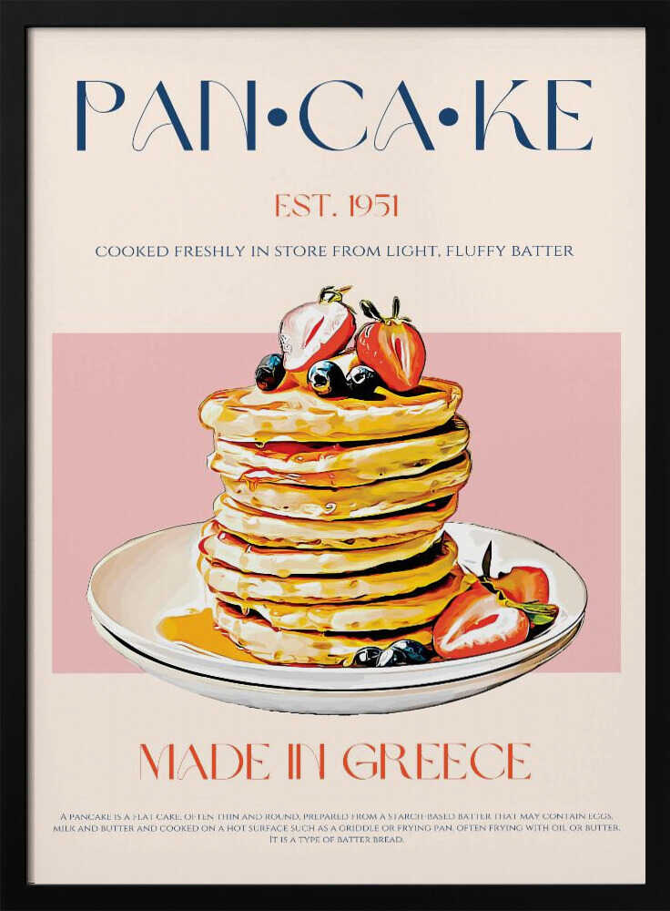 Fluffy Greek Pancake Stack Art Print UK — Vintage Fresh Wall Art — Kitchen — Wall It All Prints