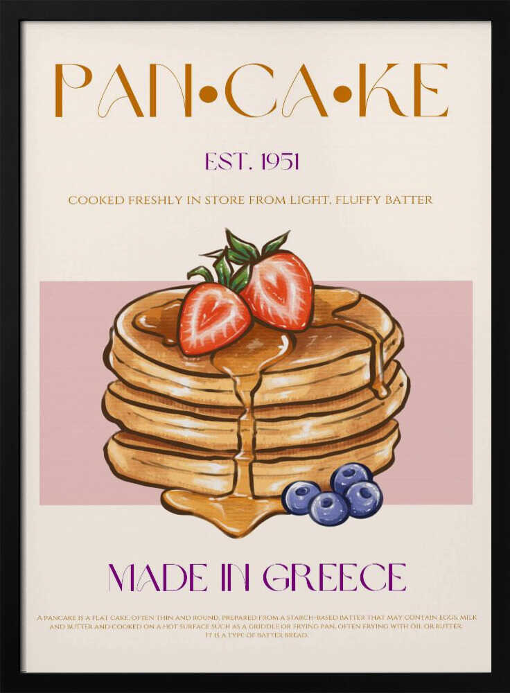 Fluffy Pancakes with Berries Art Print UK — Vintage Vibrant Wall Art — Kitchen — Wall It All Prints