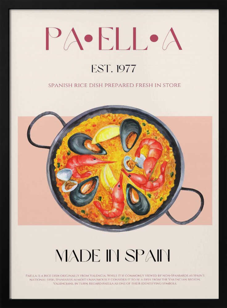 Spanish Seafood Paella Art Print UK — Vintage Vibrant Wall Art — Kitchen — Wall It All Prints