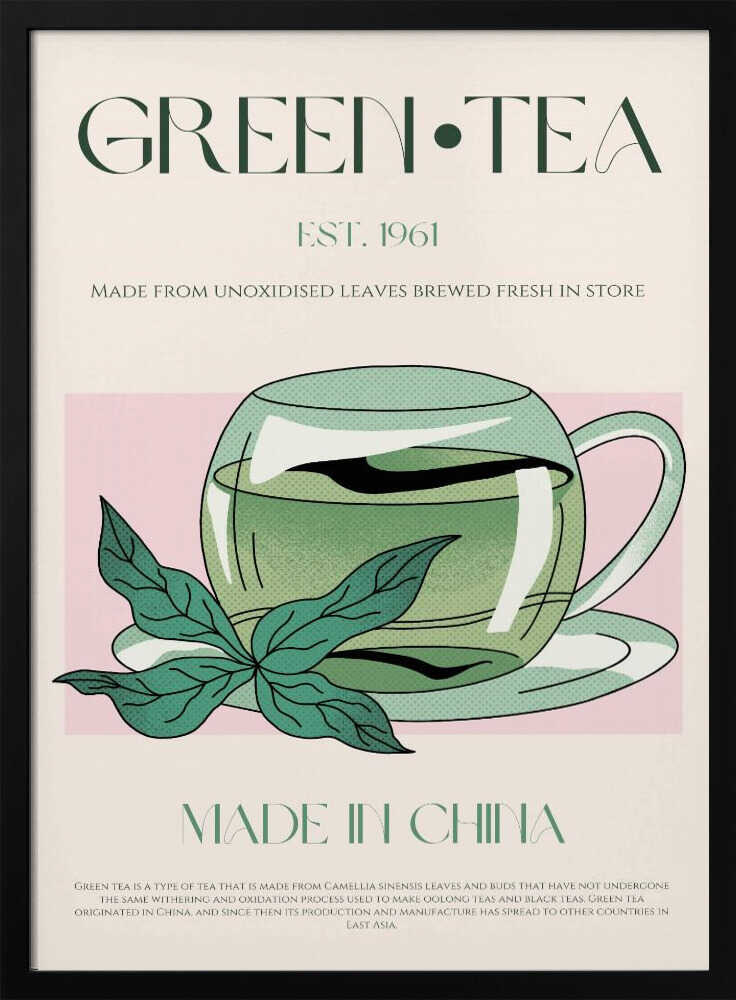 Fresh Green Tea Illustration Art Print UK — Botanical Calm Wall Art — Kitchen — Wall It All Prints