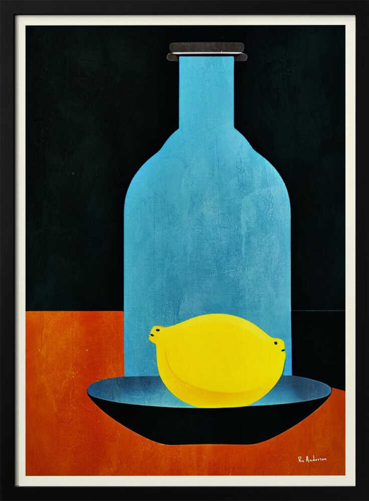 Blue Bottle Yellow Lemon Art Print UK — Food Vibrant Wall Art — Kitchen — Wall It All Prints