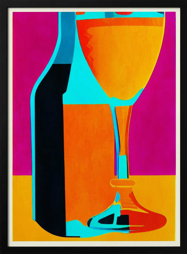 Vibrant Wine Glass Bottle Art Print UK — Food Vibrant Wall Art — Kitchen — Wall It All Prints