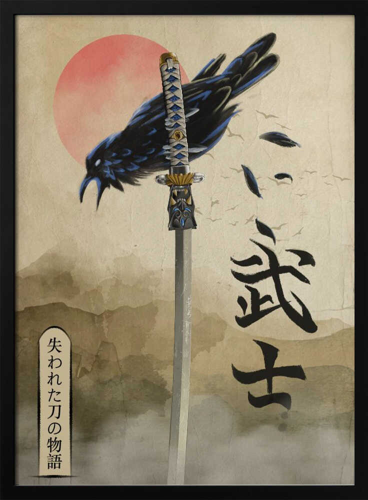 Samurai Crow Red Sun Art Print UK — Japanese Vibrant Wall Art — Living Room — Wall It All Prints