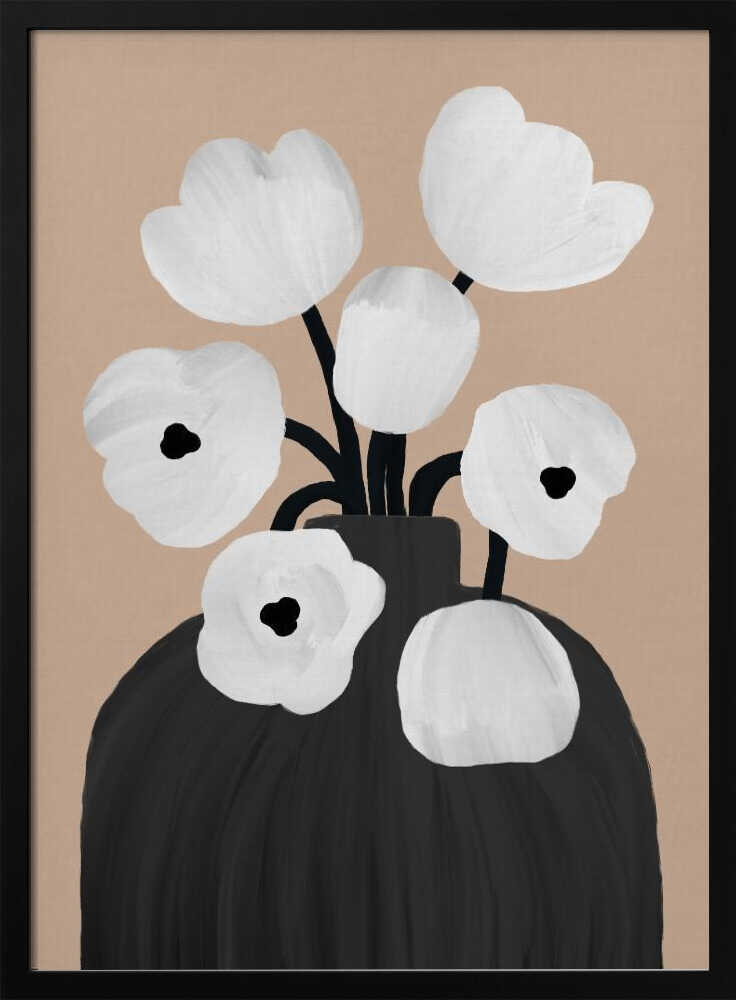 White Blooms Black Vase Art Print UK — Botanical Fresh Wall Art — Living Room — Wall It All Prints