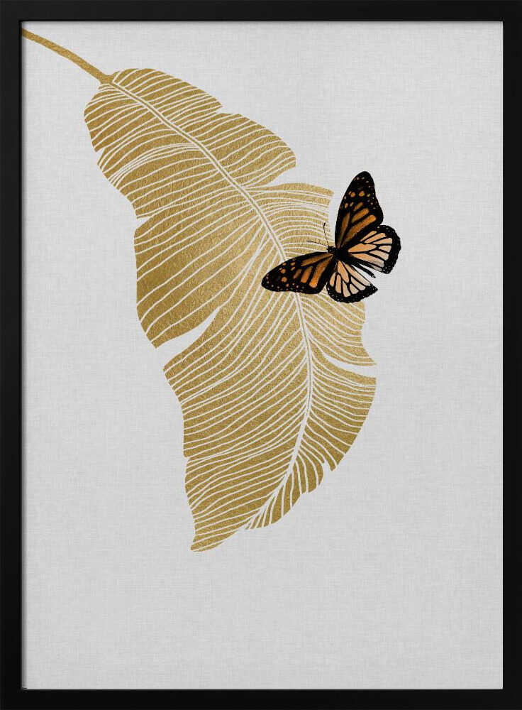 Golden Leaf Butterfly Art Print UK — Botanical Dark Wall Art — Office — Wall It All Prints