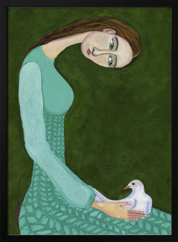 Serene Woman and Dove Art Print UK — Portrait Fresh Wall Art — Living Room — Wall It All Prints