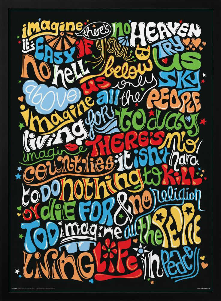 Imagine Peace Words Art Print UK — Abstract Vibrant Wall Art — Living Room — Wall It All Prints