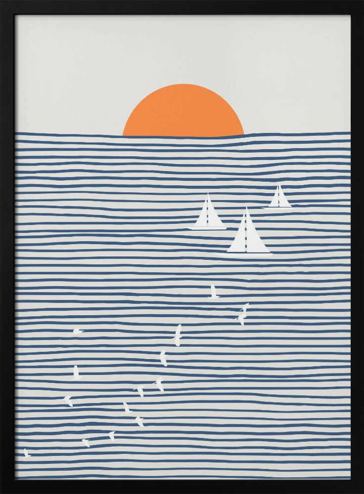 Ocean Sunset Sailboats Art Print UK — Abstract Vibrant Wall Art — Office — Wall It All Prints