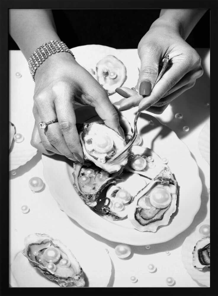 Elegant Pearl Oysters Art Print UK — Abstract Dark Wall Art — Kitchen — Wall It All Prints