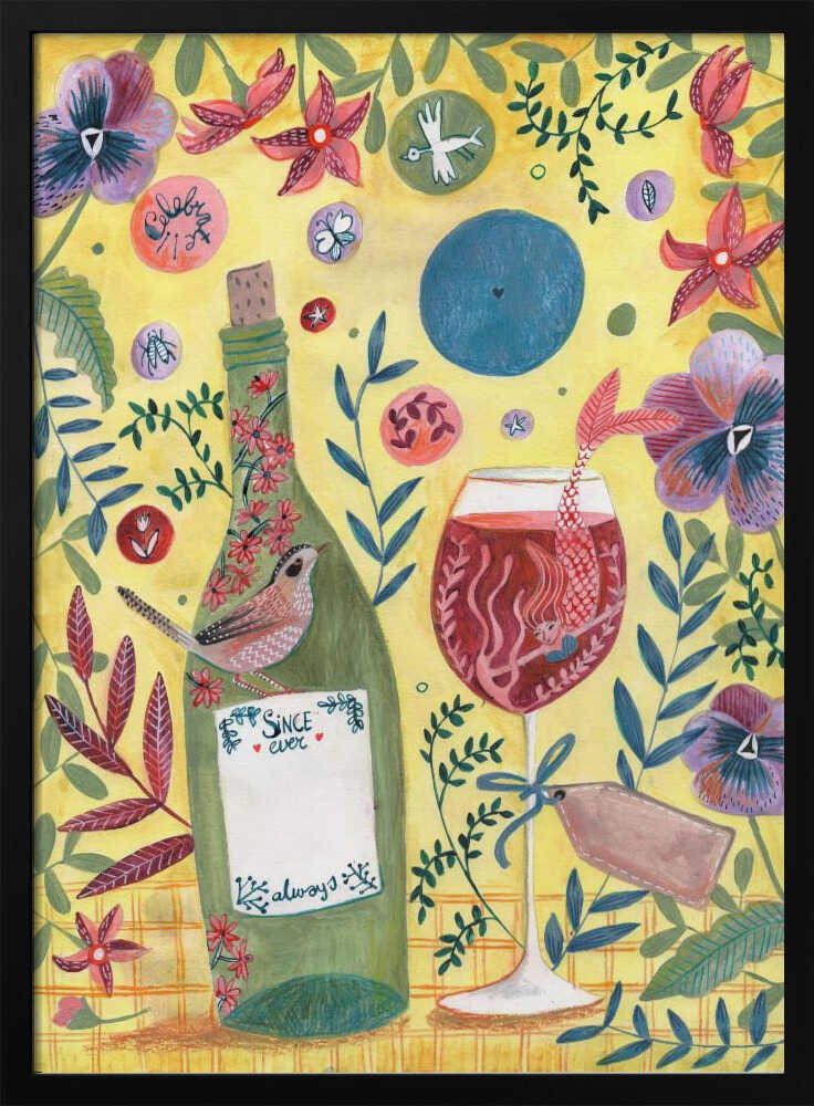 Mermaid Wine Art Print UK — Botanical Vibrant Wall Art — Kitchen — Wall It All Prints