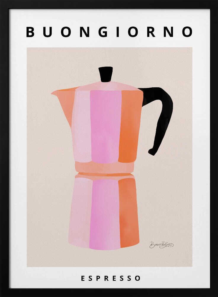 Colorful Moka Pot Espresso Art Print UK — Botanical Vibrant Wall Art — Kitchen — Wall It All Prints