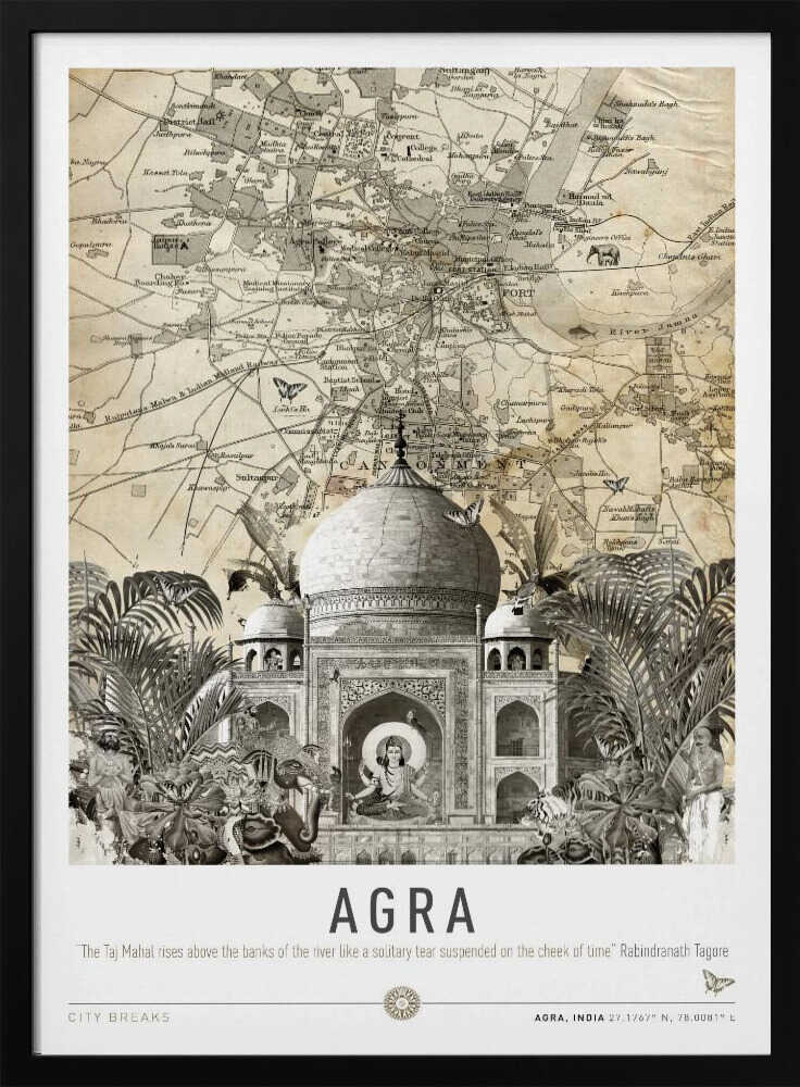 Vintage Taj Mahal Map Art Print UK — Abstract Vibrant Wall Art — Living Room — Wall It All Prints