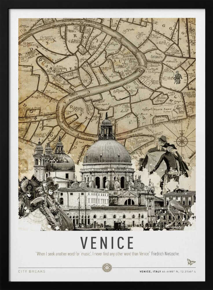 Vintage Venice Map Art Print UK — Abstract Vibrant Wall Art — Living Room — Wall It All Prints