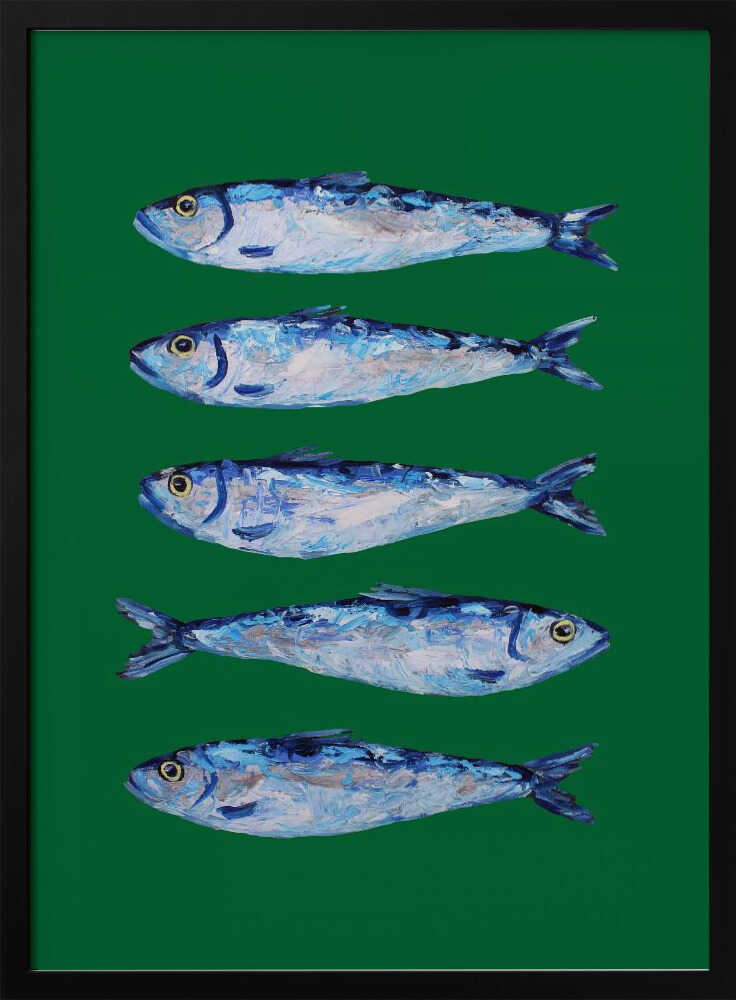 Five Painted Sardines Art Print UK — Abstract Fresh Wall Art — Kitchen — Wall It All Prints