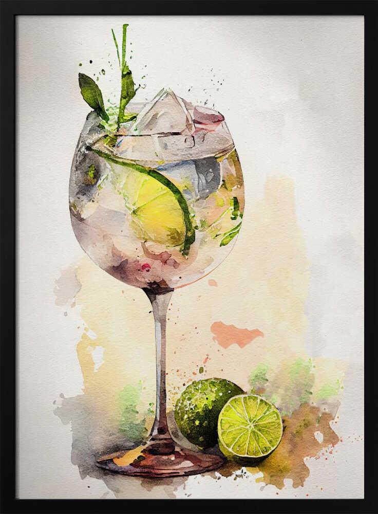Watercolor Gin Tonic Art Print UK — Botanical Calm Wall Art — Kitchen — Wall It All Prints