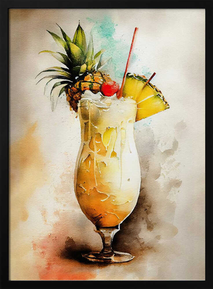 Watercolor Pina Colada Art Print UK — Abstract Vibrant Wall Art — Kitchen — Wall It All Prints