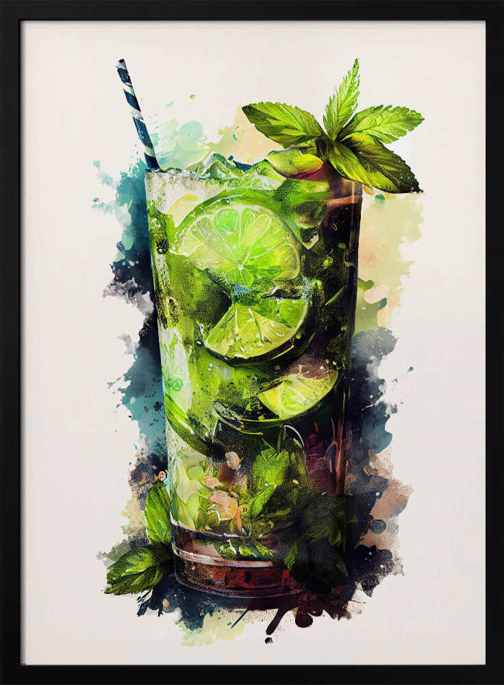 Refreshing Mojito Watercolor Art Print UK — Abstract Vibrant Wall Art — Kitchen — Wall It All Prints