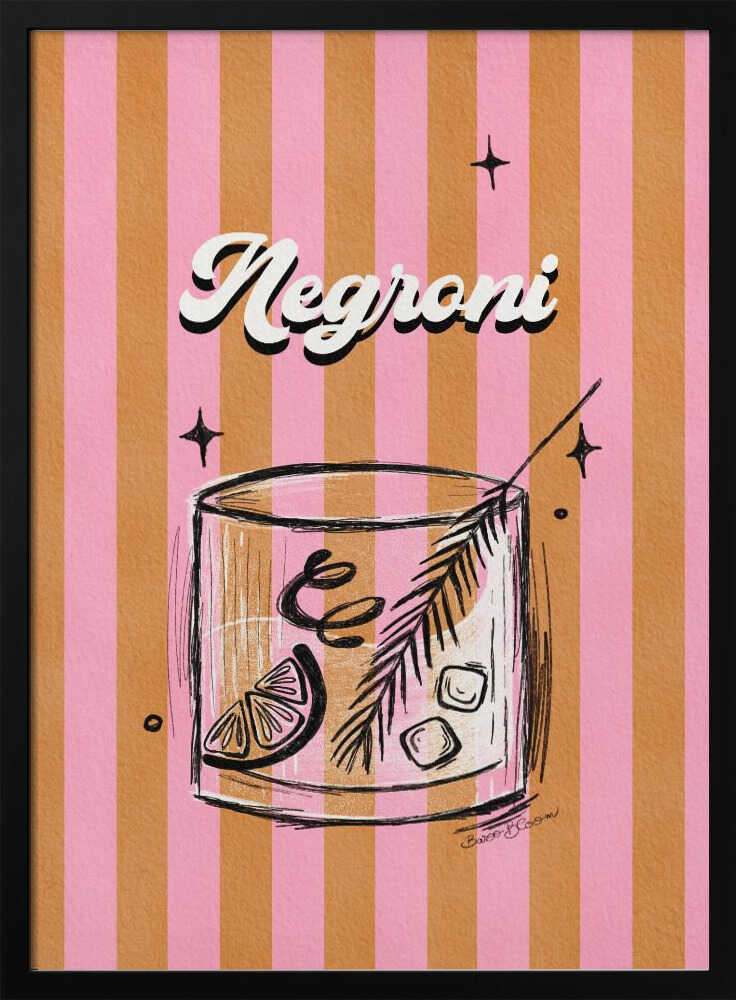 Retro Negroni Cocktail Art Print UK — Botanical Vibrant Wall Art — Kitchen — Wall It All Prints