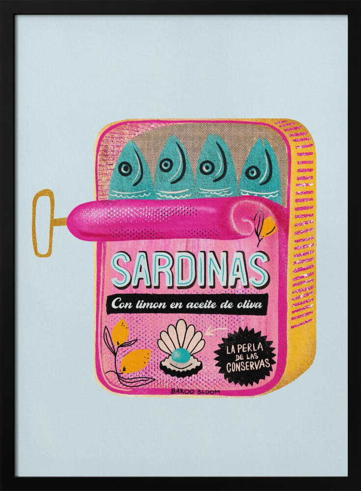 Pink Sardines With Lemon Art Print UK — Botanical Vibrant Wall Art — Kitchen — Wall It All Prints