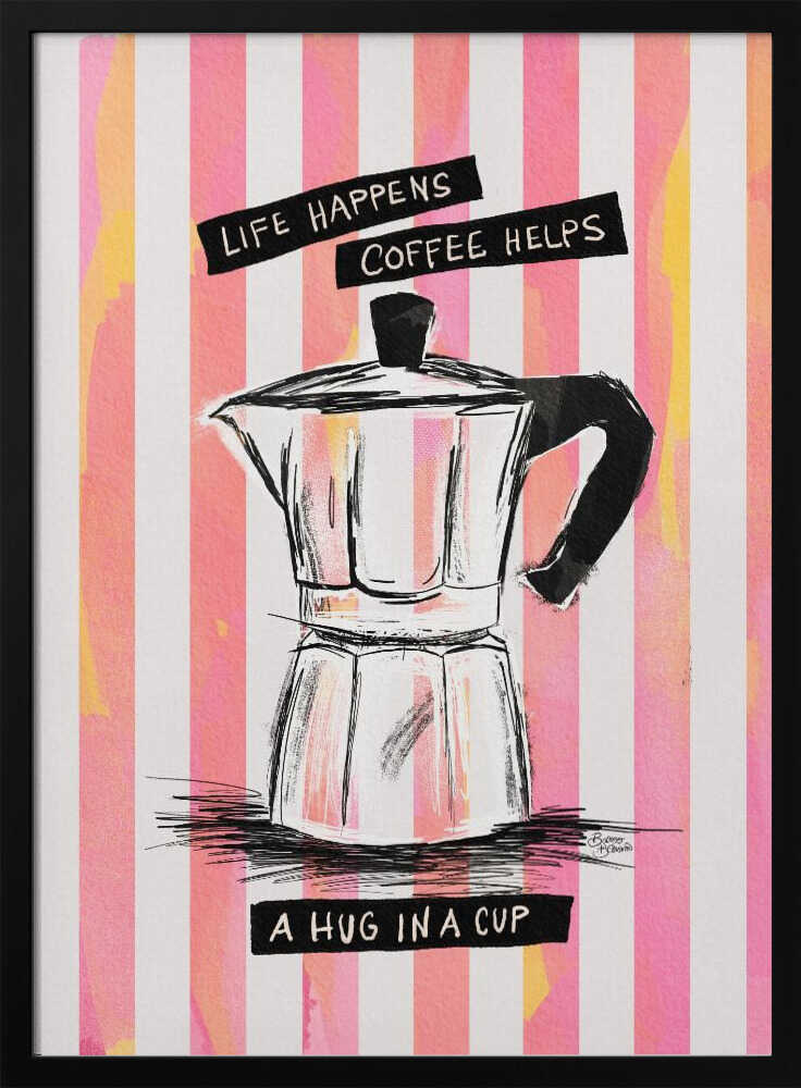 Life Happens Coffee Helps Art Print UK — Botanical Dark Wall Art — Kitchen — Wall It All Prints