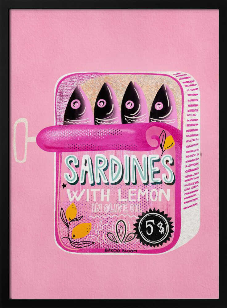 Pink Sardines With Lemon Art Print UK — Botanical Vibrant Wall Art — Kitchen — Wall It All Prints