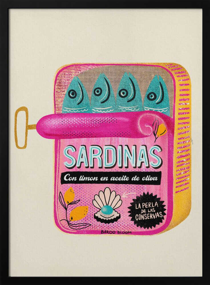 Whimsical Pink Sardines Art Print UK — Botanical Vibrant Wall Art — Kitchen — Wall It All Prints