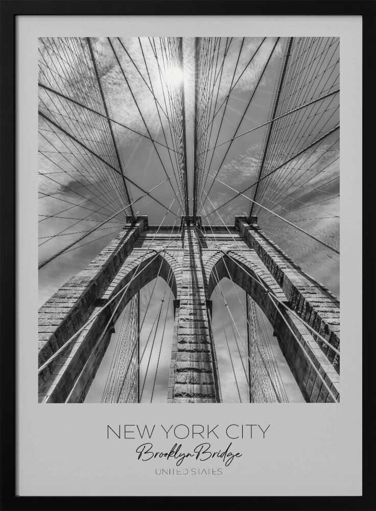Brooklyn Bridge Upward View Art Print UK — Vintage Dark Wall Art — Living Room — Wall It All Prints