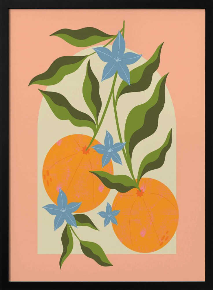 Orange Branch with Flowers Art Print UK — Botanical Fresh Wall Art — Kitchen — Wall It All Prints