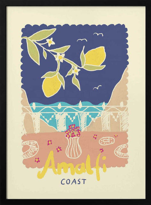 Amalfi Lemons Sea View Art Print UK — Botanical Vibrant Wall Art — Living Room — Wall It All Prints