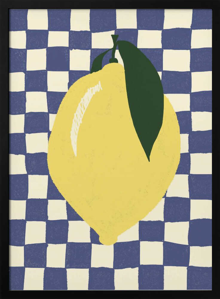 Blue Checkered Lemon Art Print UK — Abstract Minimal Wall Art — Kitchen — Wall It All Prints