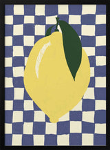 Blue Checkered Lemon Art Print UK — Food Minimal Wall Art — Kitchen — Wall It All Prints