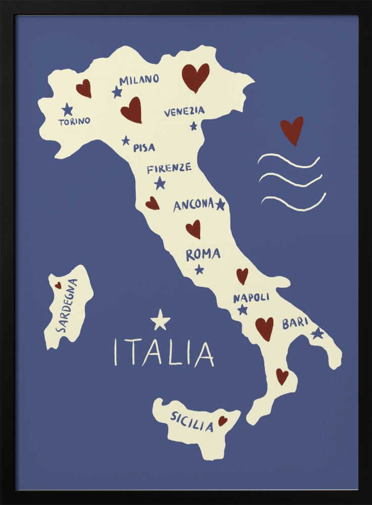 Italy Love Travel Map Art Print UK — Animal Vibrant Wall Art — Living Room — Wall It All Prints