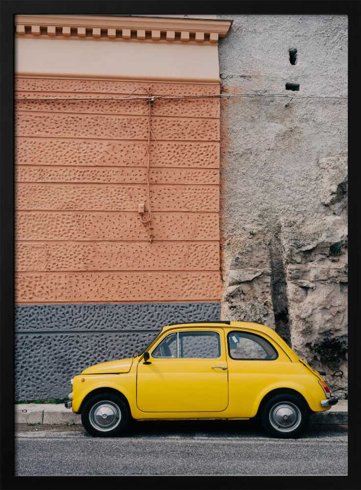 Yellow Vintage Street Car Art Print UK — Portrait Vibrant Wall Art — Living Room — Wall It All Prints