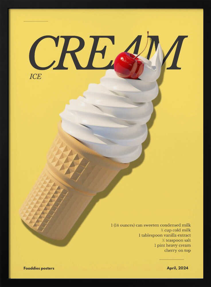 Cherry Ice Cream Cone Art Print UK — Japanese Calm Wall Art — Kitchen — Wall It All Prints