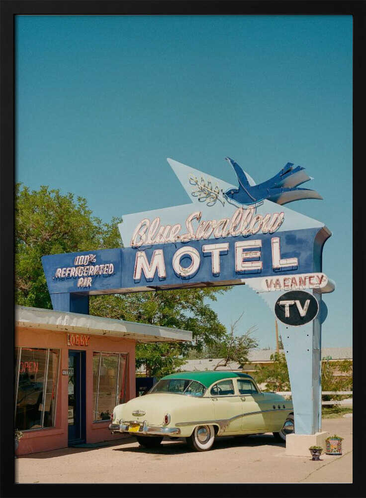 Blue Swallow Vintage Car Art Print UK — Vintage Vibrant Wall Art — Living Room — Wall It All Prints