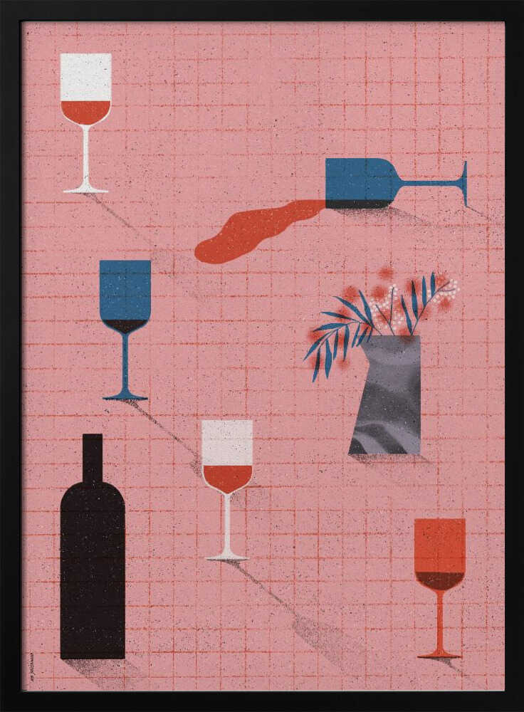 Modern Wine Still Life Art Print UK — Botanical Calm Wall Art — Kitchen — Wall It All Prints