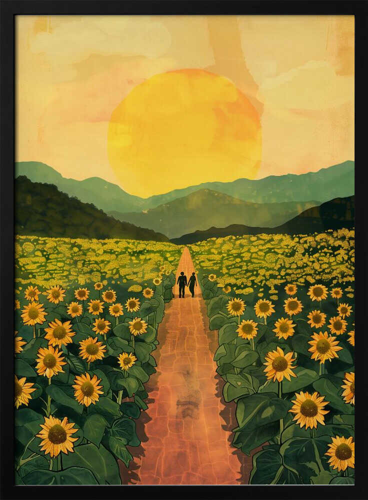 Romantic Sunflower Journey Art Print UK — Botanical Fresh Wall Art — Living Room — Wall It All Prints