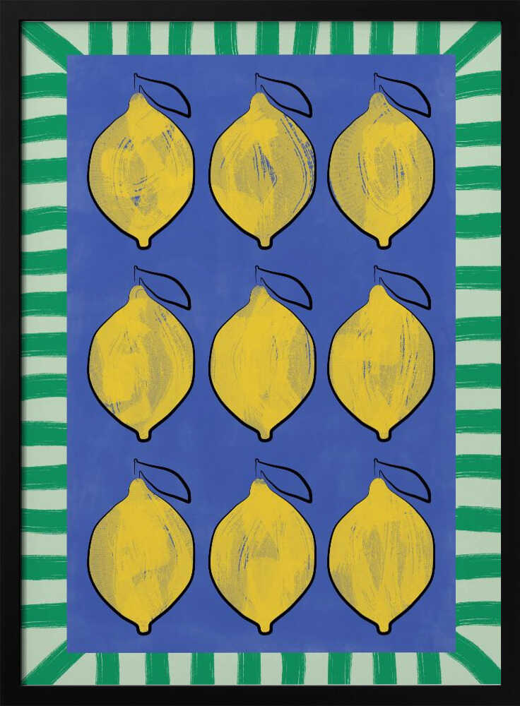Vibrant Lemons Blue Grid