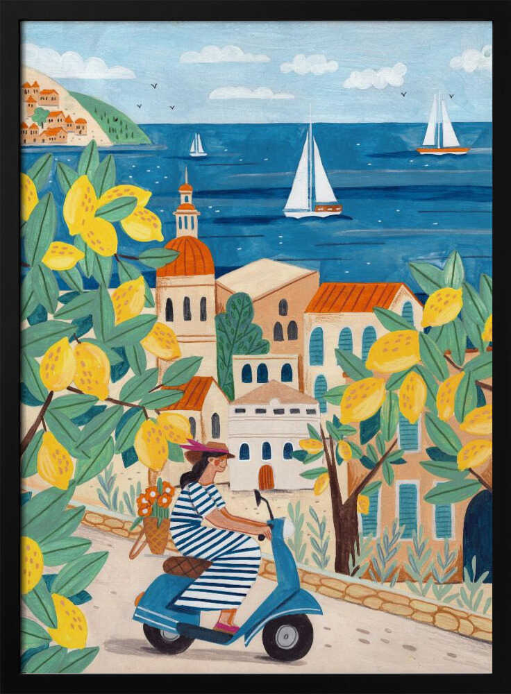 Travel poster woman on the Amalfi coast, Italy Art Print UK — Botanical Vibrant Wall Art — Kitchen — Wall It All Prints