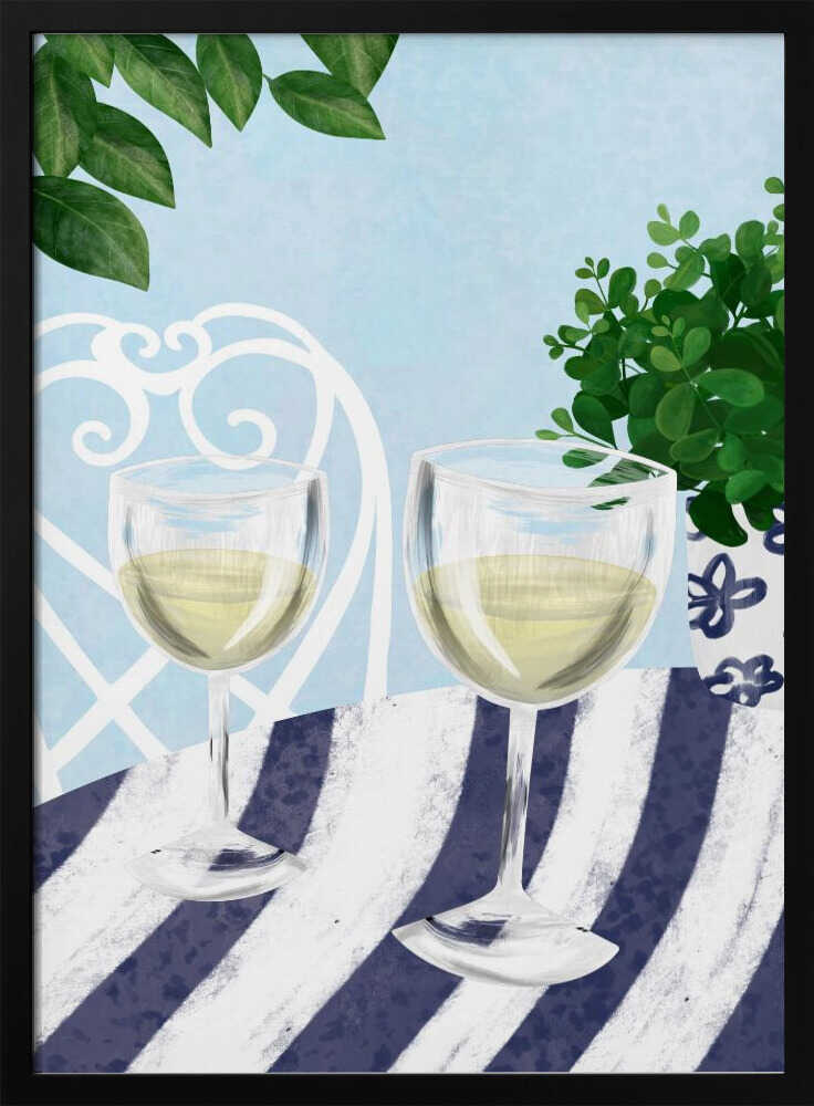 Al Fresco Wine Moment Art Print UK — Botanical Minimal Wall Art — Kitchen — Wall It All Prints