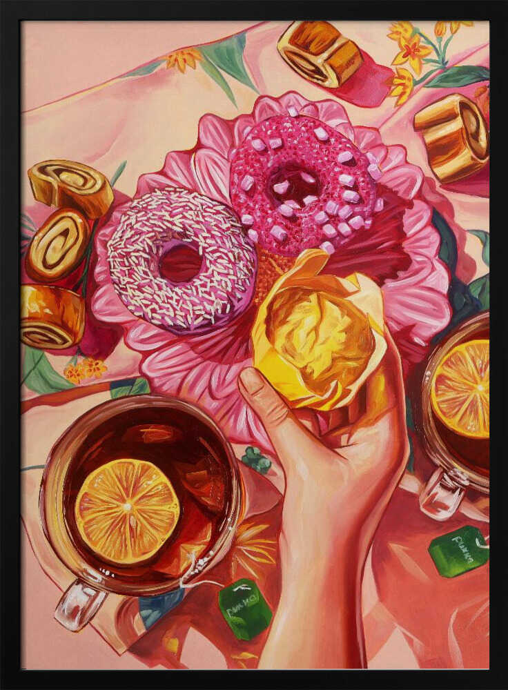 Cozy Tea and Donuts Art Print UK — Botanical Fresh Wall Art — Kitchen — Wall It All Prints