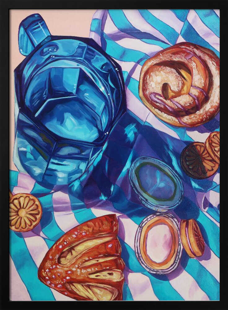 Vibrant Blue Pitcher and Pastries Art Print UK — Abstract Vibrant Wall Art — Kitchen — Wall It All Prints