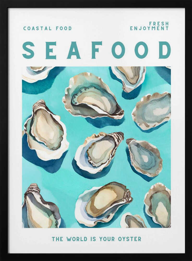 Fresh Coastal Oysters Art Print UK — Landscape Vibrant Wall Art — Kitchen — Wall It All Prints