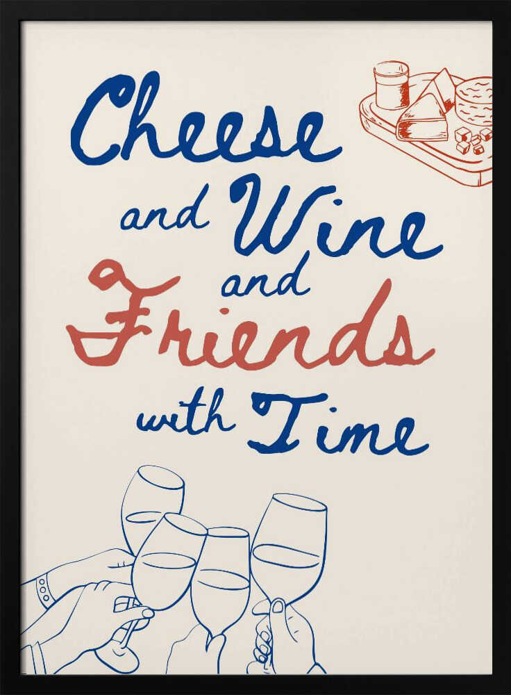 Cheese Wine and Friends Art Print UK — Food Vibrant Wall Art — Kitchen — Wall It All Prints
